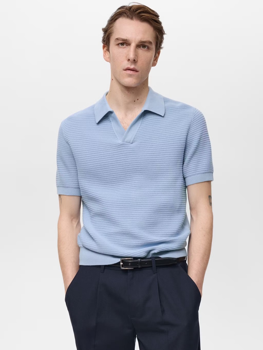 Mango Men's 100% Cotton Knitted Polo Shirt